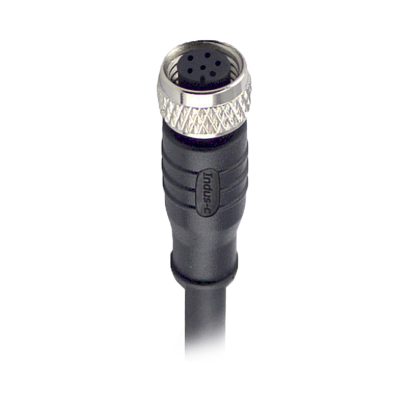 M8 6pins A code female straight molded cable,shielded,PVC,-40°C~+105°C,26AWG 0.14mm²,brass with nickel plated screw